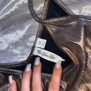 Others follow dark copper metallic dress